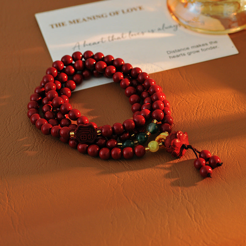 Cinnabar Bracelet for Women, Light Luxury, Niche, Exquisite, Double Circle Cinnabar Lotus Pendant Bracelet, Gift for Girlfriend or Best Friend