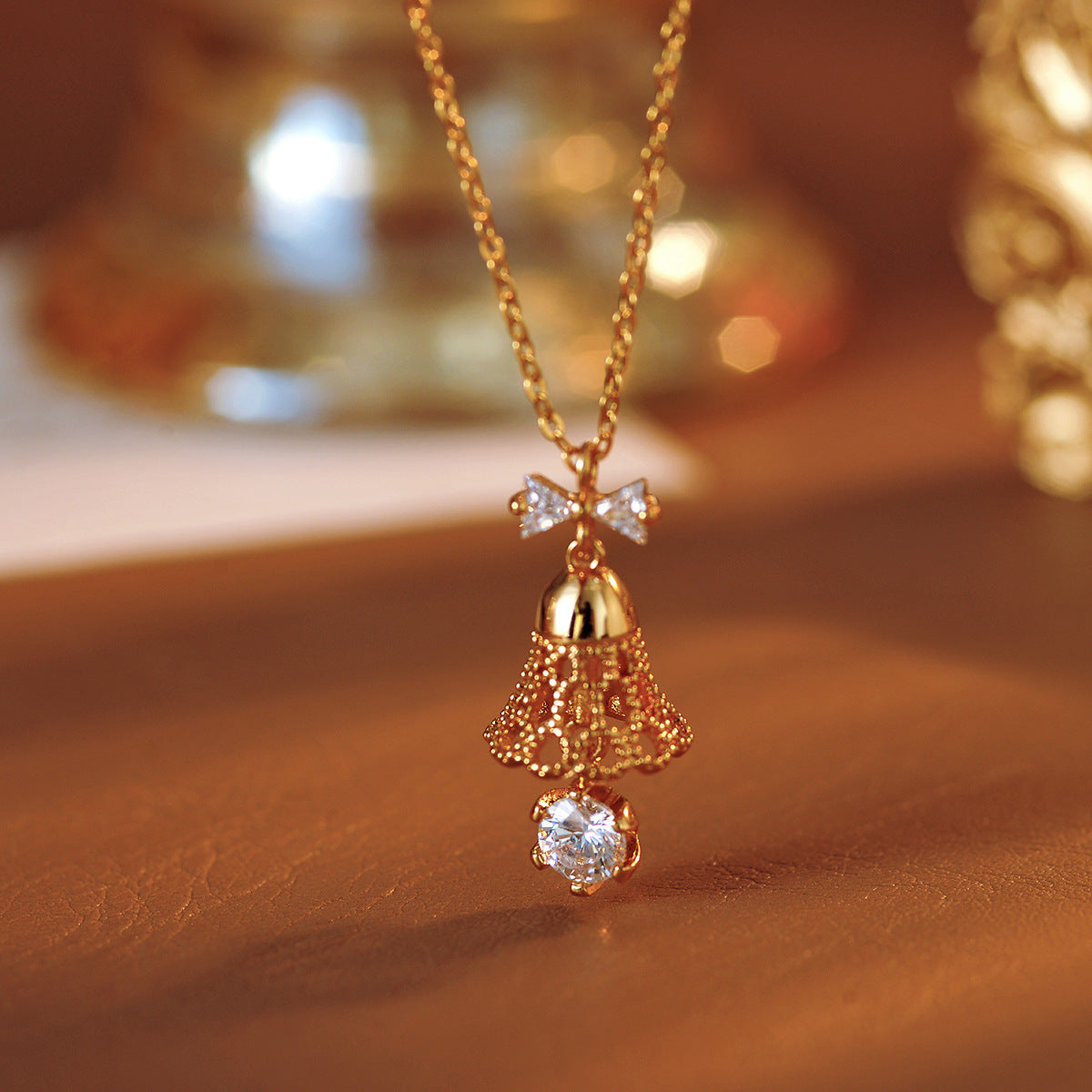 Real Gold Plated Trumpet Necklace Light Luxury Niche Bell Element New Trendy Elegant Collarbone Chain Accessory