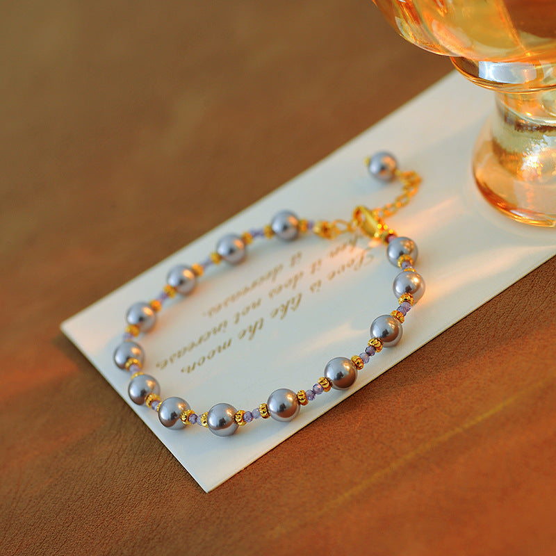 Sweet Zircon Shijia Pearl Bracelet Niche High-end Vintage French Adjustable Bracelet One Piece