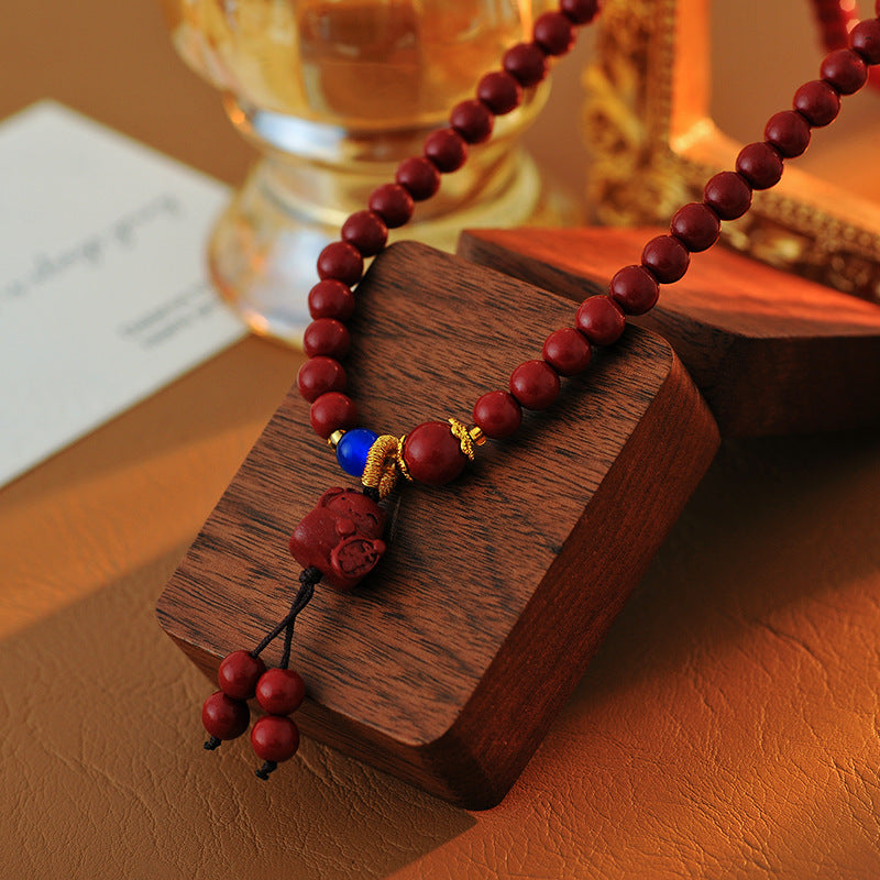 New Chinese Style Lucky Cat Cinnabar Bracelet for Women, Multi-layer Long Bracelet, New High-end Luxury Friendship Jewelry