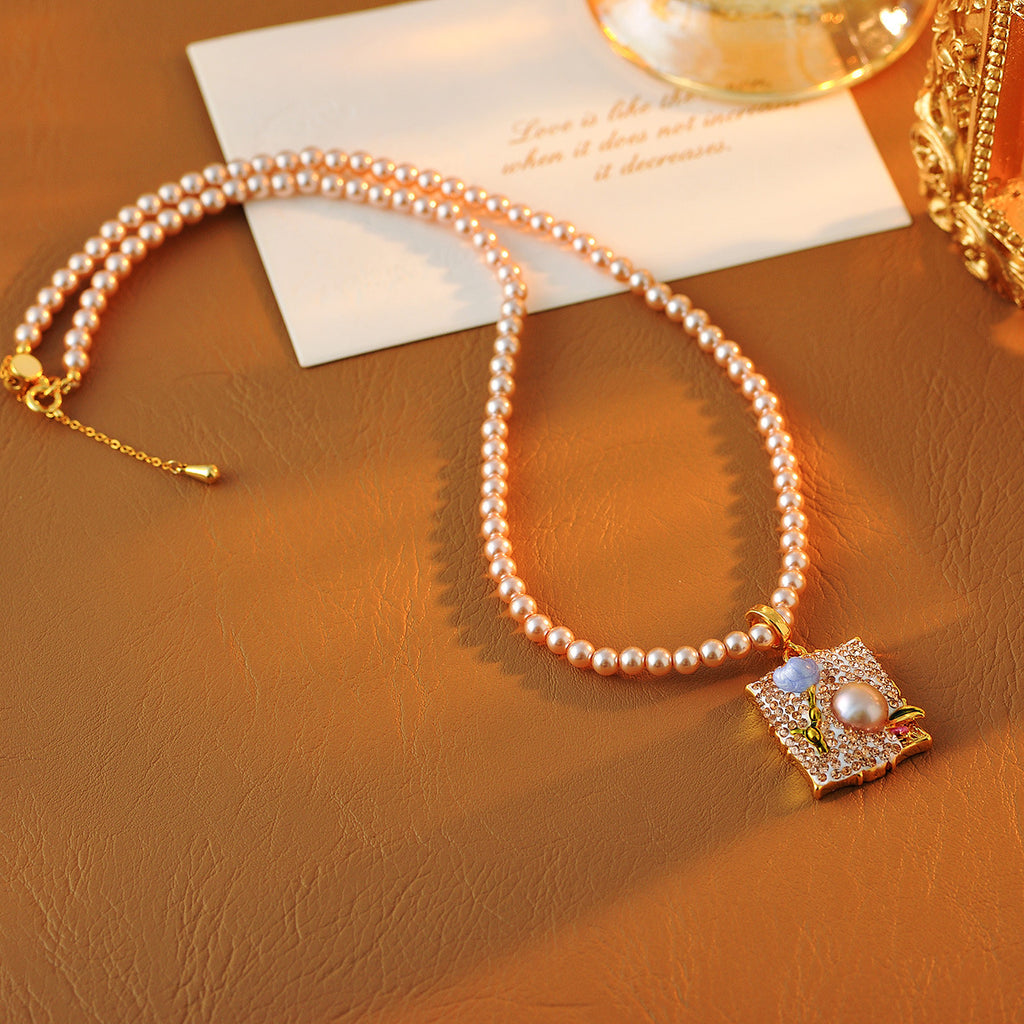 Monet Garden Baroque Pearl Necklace Oil Painting Style Flower French Light Luxury Vintage Jewelry