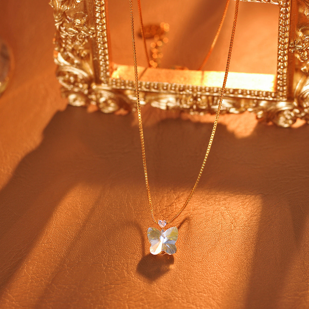 Butterfly Necklace French Fairy Butterfly Necklace Exquisite Cute Sweet Simple Fashion Collarbone Chain