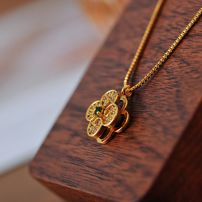 South Korea Namdaemun New Luxury Niche Four-Leaf Clover Pendant Inlaid with Zirconia Luxury Necklace A10270
