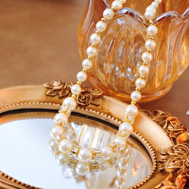 French Style Round Gradient Pearl Necklace Collarbone Chain Light Luxury Niche Elegant Versatile Starry Sky Choker