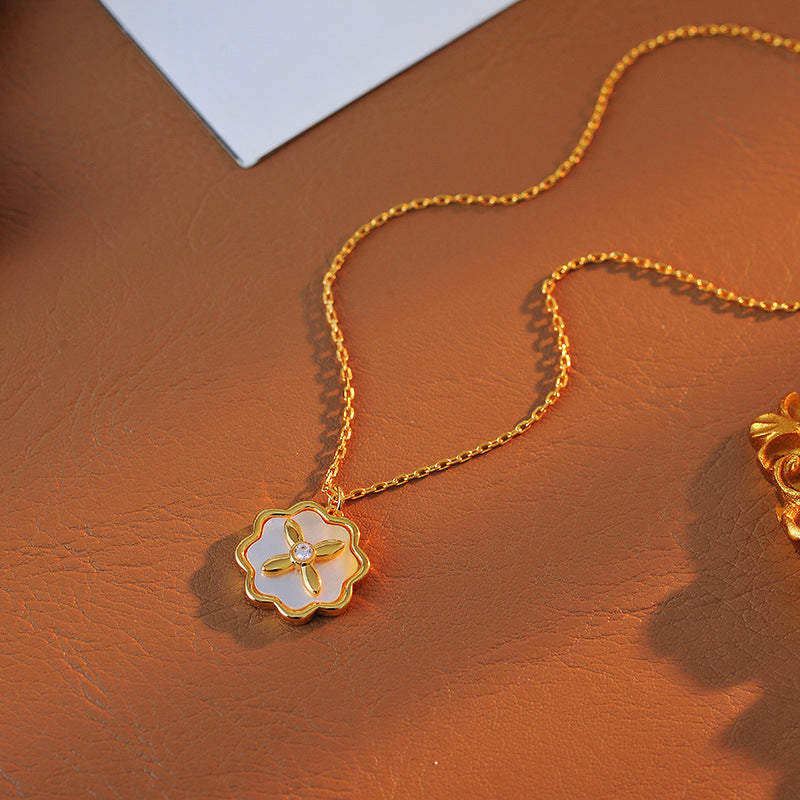 European and American Fashion Inlaid Mother-of-Pearl Four-Leaf Clover Sweet Flower Elegant Necklace Collarbone Chain A10264