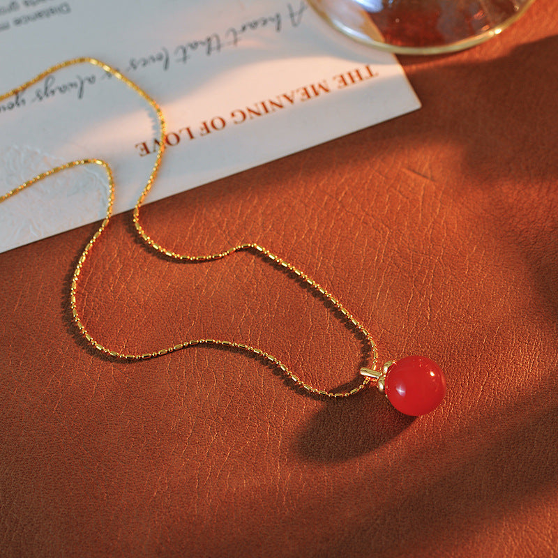 Everything Goes Well Red Agate Necklace for Women New Fashion High-end Autumn Winter Sweater Chain One Piece