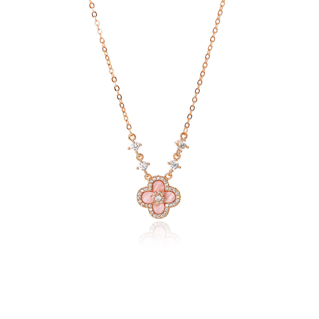 Pink Four-Leaf Clover Necklace for Women, Light Luxury Niche Design, High-End Clavicle Chain, Versatile Neck Chain