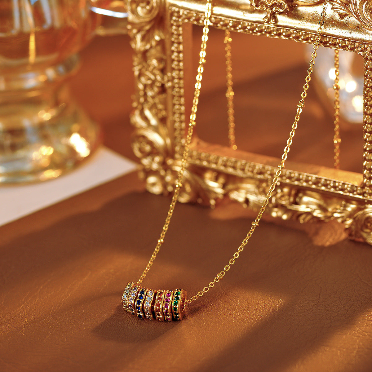 European and American Colorful Enamel Drop Glaze Multi-ring Fortune Bead Necklace for Women Summer Light Luxury High-end Dopamine Collarbone Choker