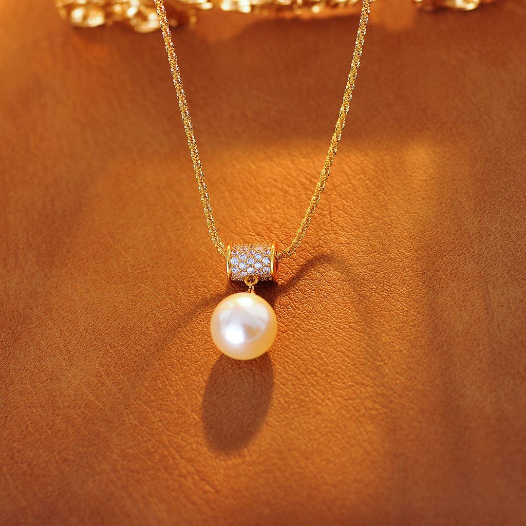 Golden Slim Waist Full Diamond Pearl Necklace for Women New Hot-Selling High-End Light Luxury Niche Sweater Chain