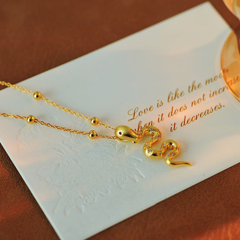 New Chinese Style Zodiac Snake Pendant Niche Wealth Attraction Clavicle Chain One Piece