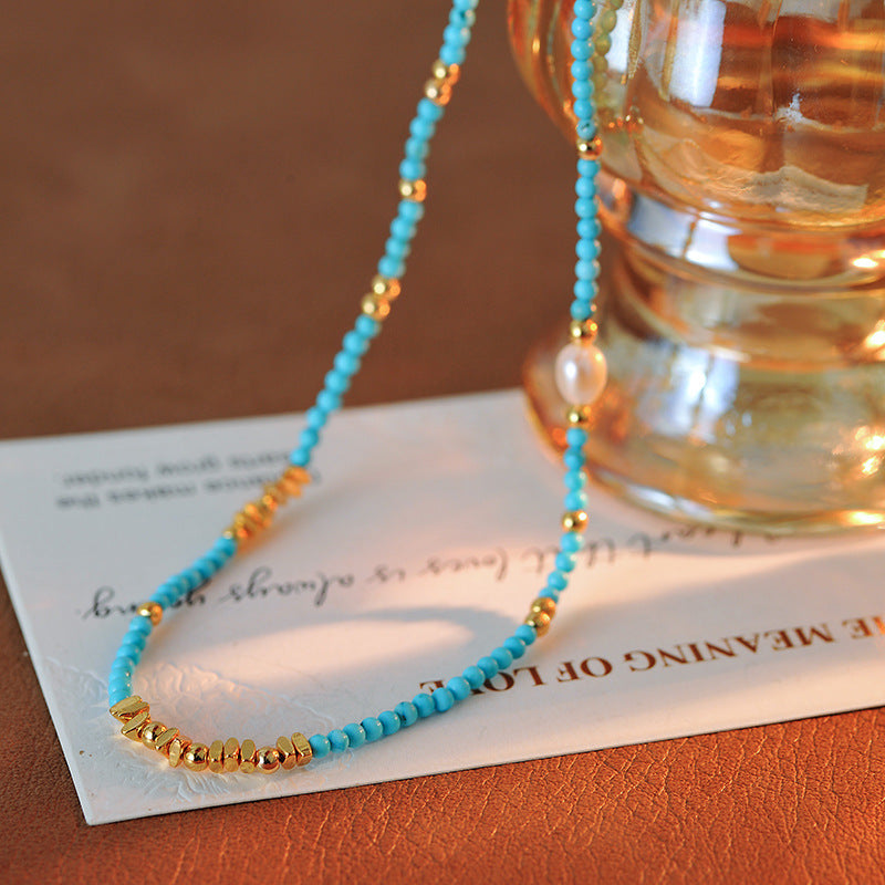 2025 Trendy Original Retro Niche Blue Beaded Necklace High-End Layered Choker Fashion Collarbone Chain