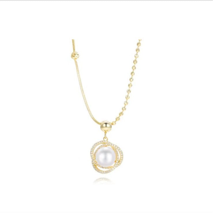 New Trendy Pearl Necklace Retro Elegant Simple Micro Inlaid Full Diamond Niche Design High-end Clavicle Chain