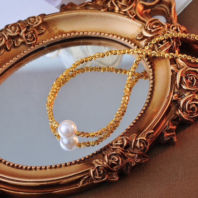 High Version Shiny Cut Flower Beaded Pearl Necklace for Women Versatile High-end Elegant Collarbone Chain Niche Light Luxury Necklace