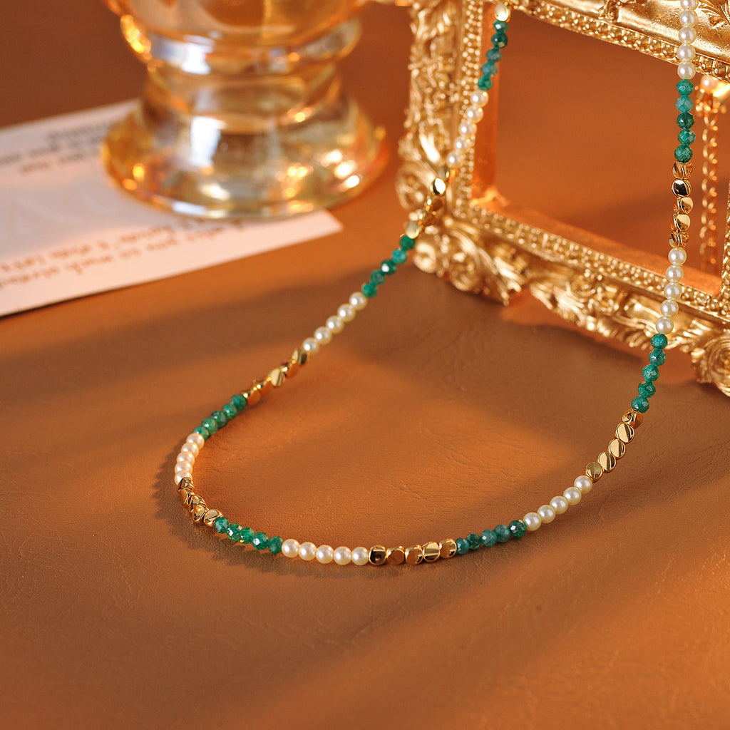 Necklace Hot-Selling Niche Design High-End Original Gemstone Turquoise Necklace Beaded Two-Tone Splicing Collarbone Chain