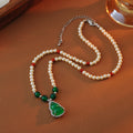 New Chinese Style Green Chalcedony Gourd Pearl Necklace Fashion Retro Light Luxury Temperament National Trend High-end Necklace for Women