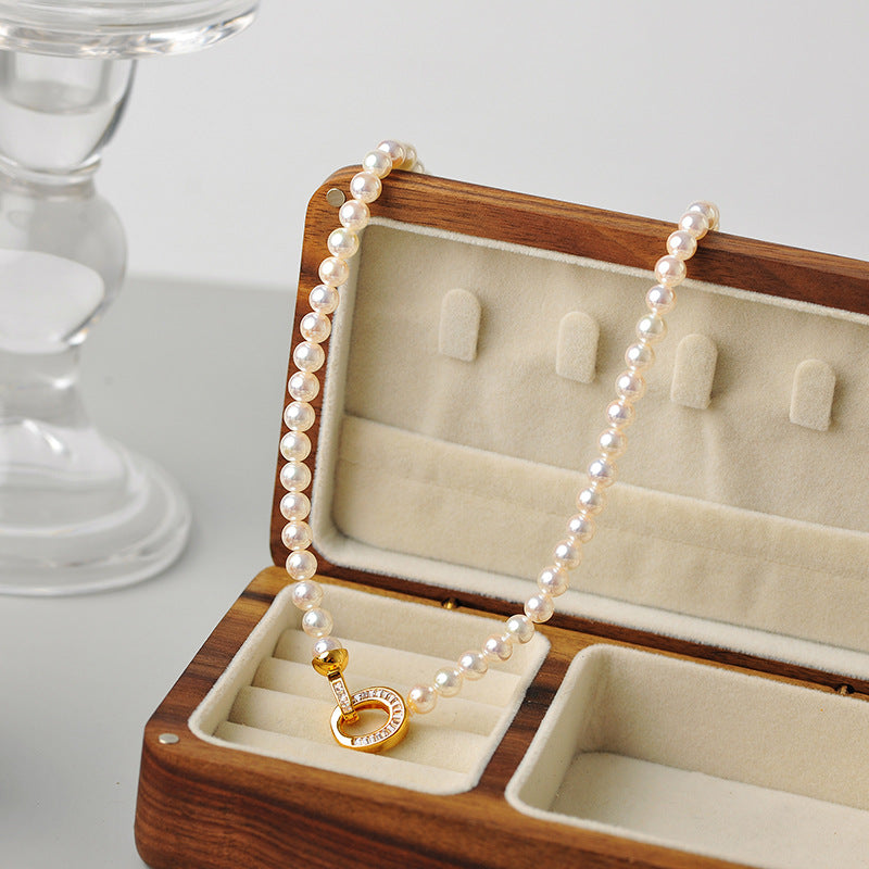 Ni Ni Same Style Australian White Shijia Pearl Necklace for Women Versatile High-end Niche Collarbone Chain Neck Chain Jewelry