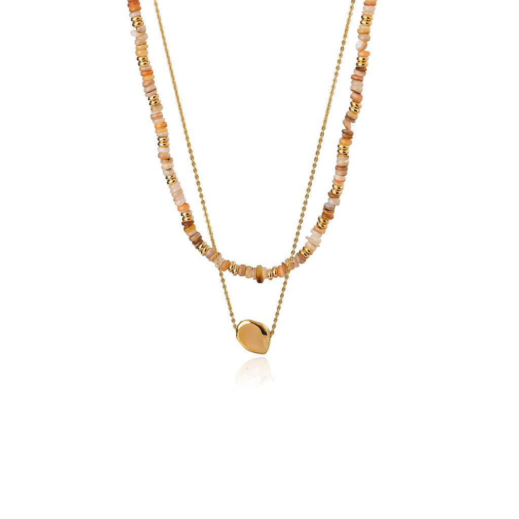 Natural Stone Bead Necklace Double Layer Metal Style Sweet Cool High-end Collarbone Chain 2025 Spring Summer New Model