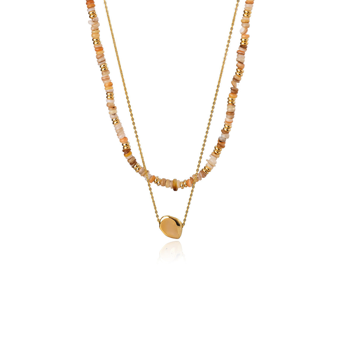 Natural Stone Bead Necklace Double Layer Metal Style Sweet Cool High-end Collarbone Chain 2025 Spring Summer New Model