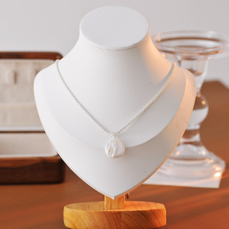 Sparkling Necklace for Women, Shiny Plain Chain, Natural Baroque Pearl Collarbone Chain, Korean Version, Niche Light Luxury Necklace