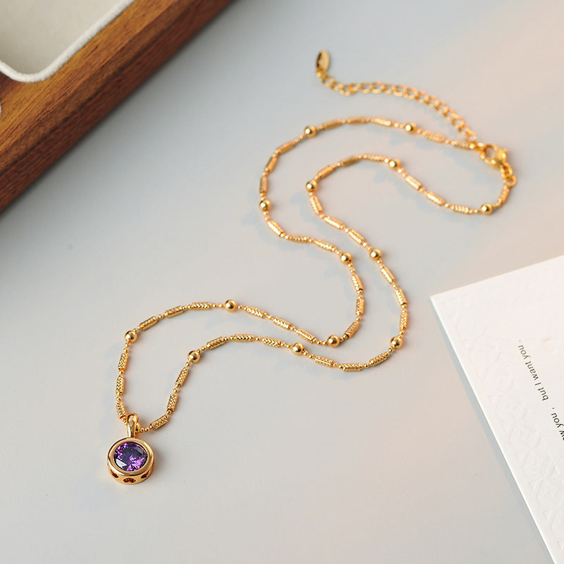 New <Romantic Star Language> European and American INS Style Fashion Trendy Inlaid Purple Zirconia Light Luxury Exquisite Collarbone Chain
