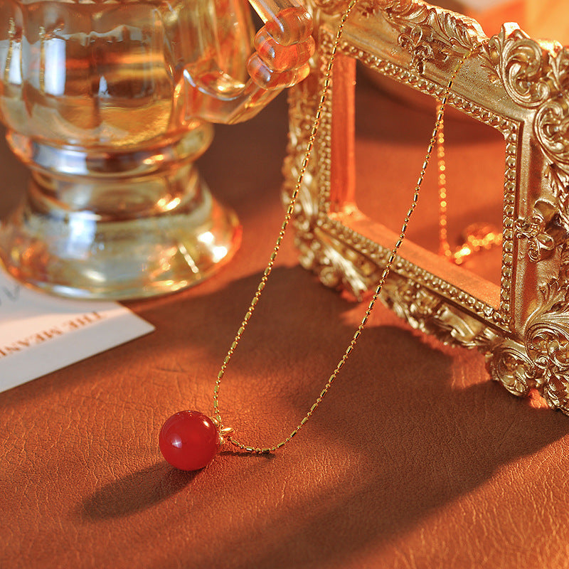 Everything Goes Well Red Agate Necklace for Women New Fashion High-end Autumn Winter Sweater Chain One Piece