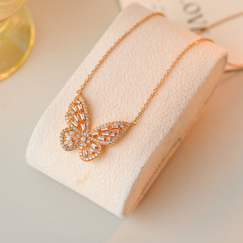 Butterfly Necklace New Style Elegant Versatile Light Luxury Collarbone Chain Rose Gold Sweater Chain Cross-Border Accessories