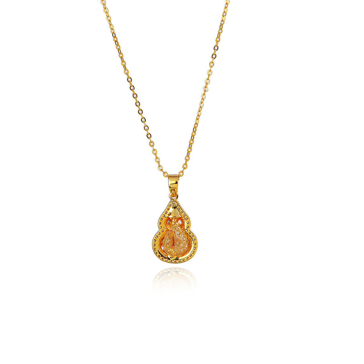 Gourd Necklace Xiaohongshu Same Style Real Gold Electroplated Hollow Necklace Pendant Light Luxury High-end Jewelry