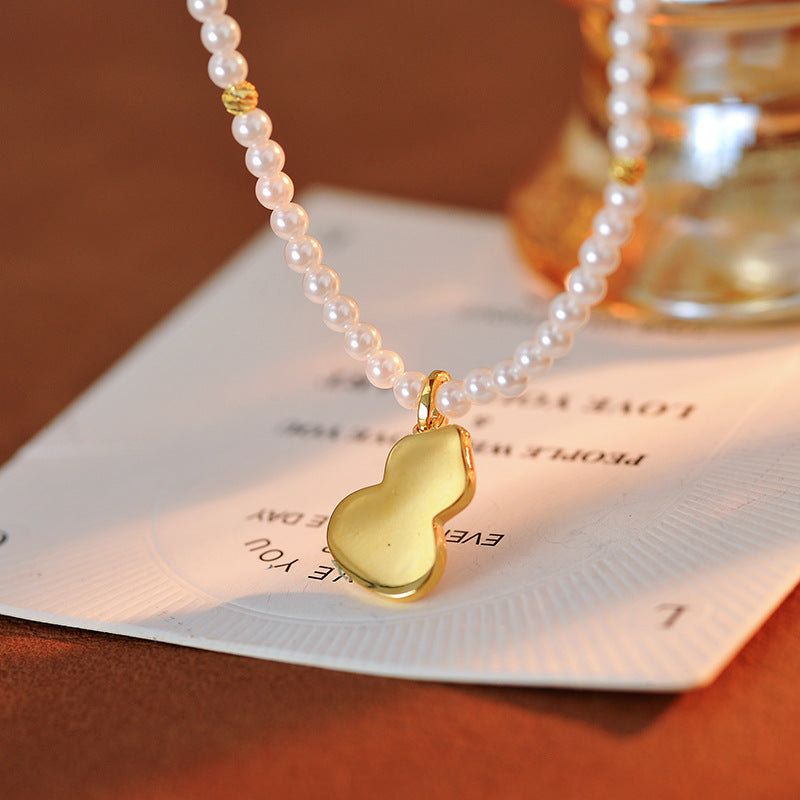 Natural Shell Gourd Shijia Pearl Necklace for Women Elegant Exquisite Necklace Light Luxury Sense Temperament Chain New Chinese Style