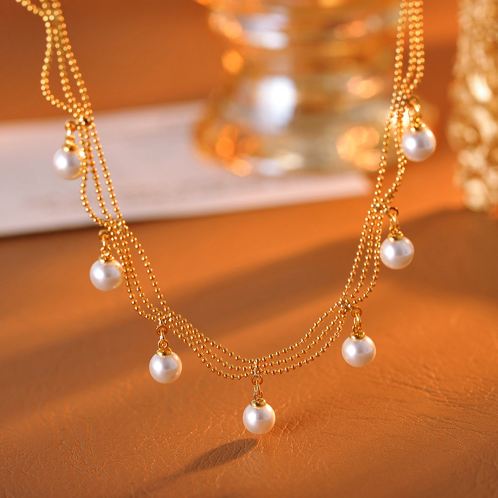 Natural Freshwater Pearl Necklace Retro Palace Style Niche Gold Tassel High-end Lace Necklace