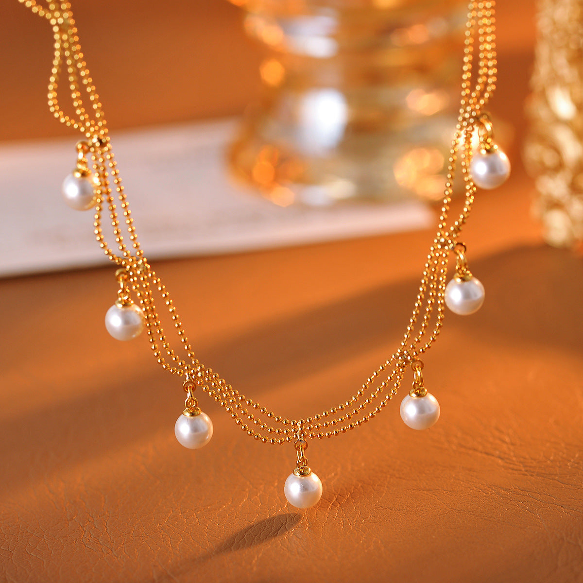 Natural Freshwater Pearl Necklace Retro Palace Style Niche Gold Tassel High-end Lace Necklace