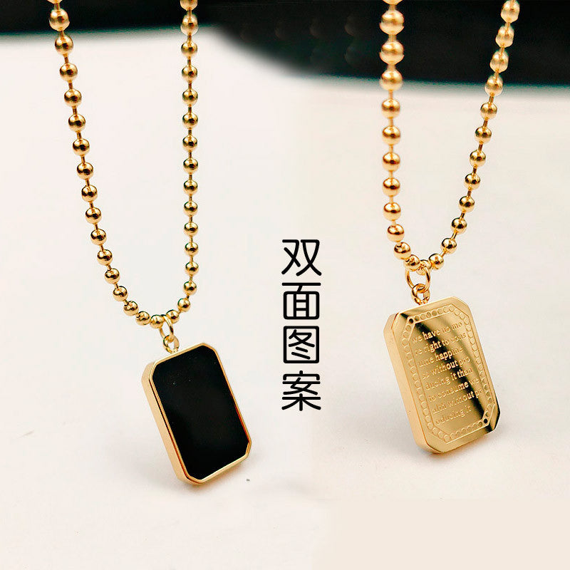 Black Geometric Letter Square Pendant Spring Summer Collarbone Necklace French High-end Internet Celebrity Same Style Sweater Chain Non-fading
