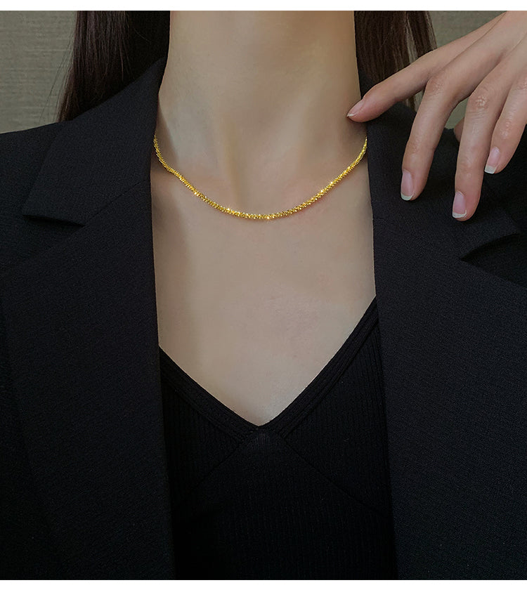 Titanium Steel Sparkling Thick Version Cauliflower Chain Necklace for Women, Light Luxury Heavy Craft, Adjustable Clavicle Chain, Plain Chain, Bare Chain