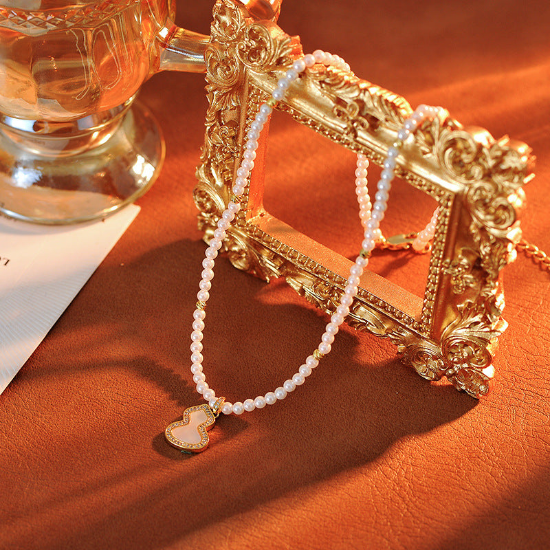 Natural Shell Gourd Shijia Pearl Necklace for Women Elegant Exquisite Necklace Light Luxury Sense Temperament Chain New Chinese Style
