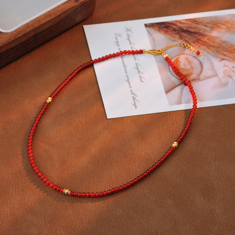 New Chinese Style Ethnic Style Ice Transparent Red Agate Beads Simple Elegant Women's Necklace Bracelet Ring Set