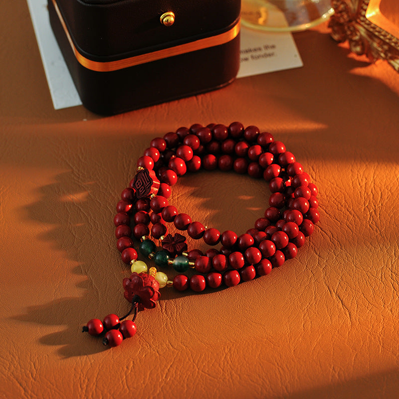 Cinnabar Bracelet for Women, Light Luxury, Niche, Exquisite, Double Circle Cinnabar Lotus Pendant Bracelet, Gift for Girlfriend or Best Friend