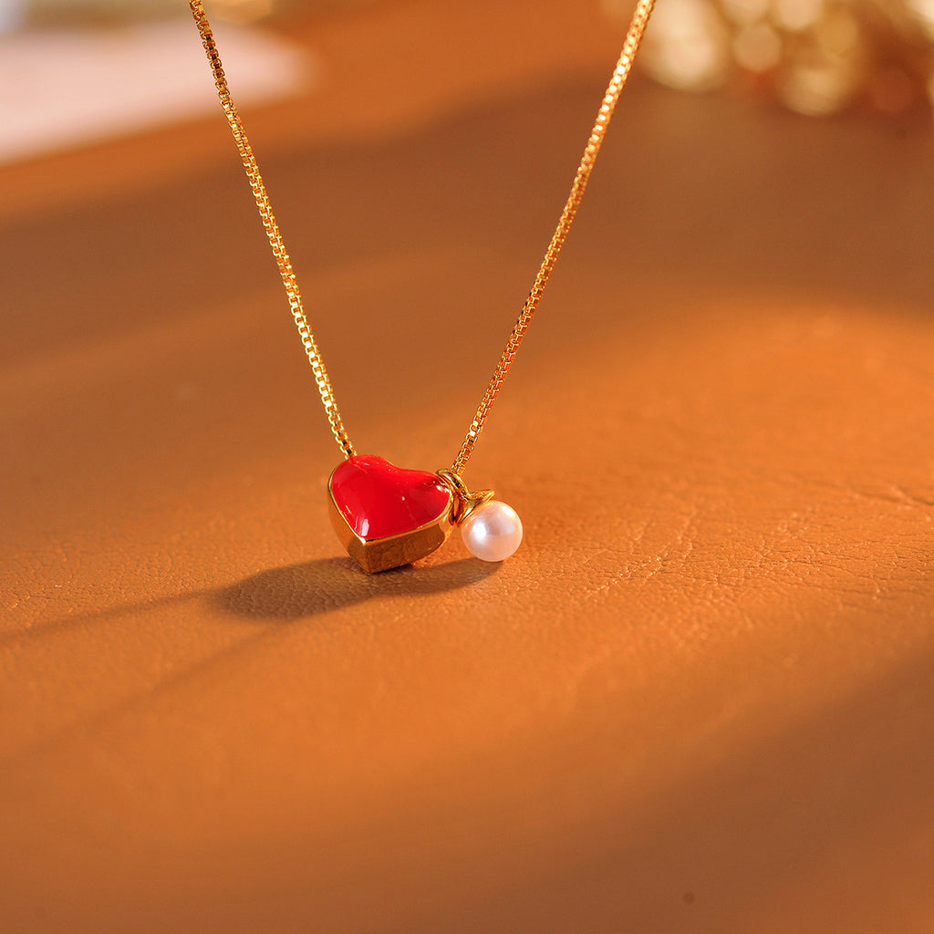 Real Gold Plated Heart Necklace Light Luxury Niche Heart Necklace One Chain Double Wear High-end Design Sense