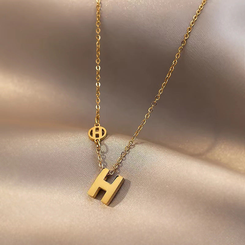 Titanium Steel Letter Double H Necklace for Women, Light Luxury Niche Collarbone Chain, 2025 New Minimalist Design Versatile Choker
