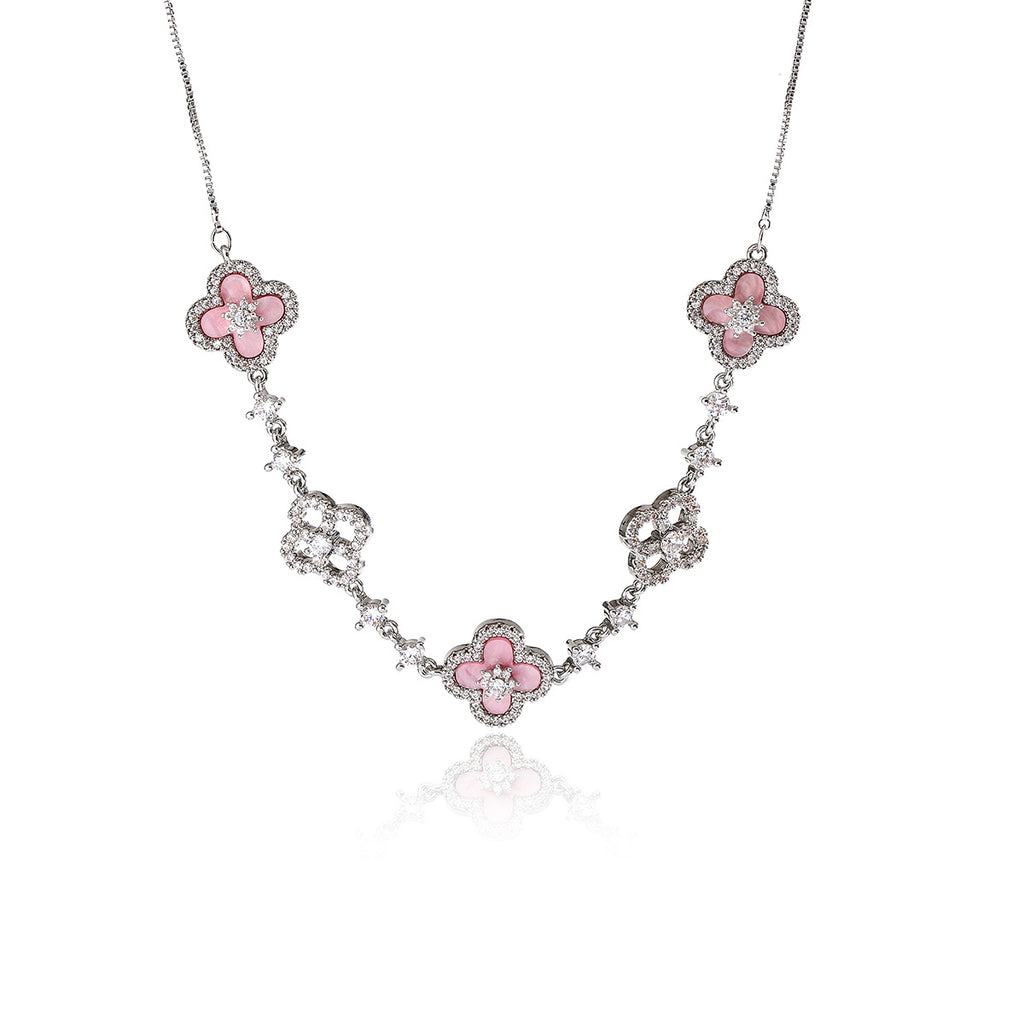 Exquisite Shiny Hot-Selling Natural Pink Shell Hollow Lucky Four-Leaf Clover Pull Necklace for Women Niche Light Luxury