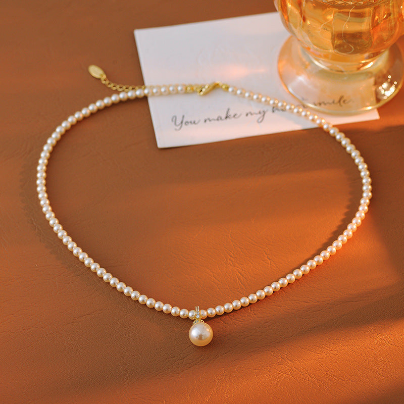 French Elegant Pearl Pendant Necklace for Women, Popular Light Luxury Collarbone Chain, Niche Temperament Accessory