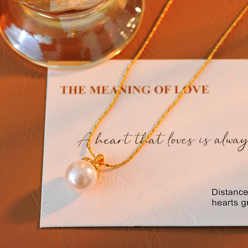 Vintage Hong Kong Style Copper Gold-Plated Pearl Necklace Elegant Lady Earrings Ins Style Simple Fashion Earrings Wholesale