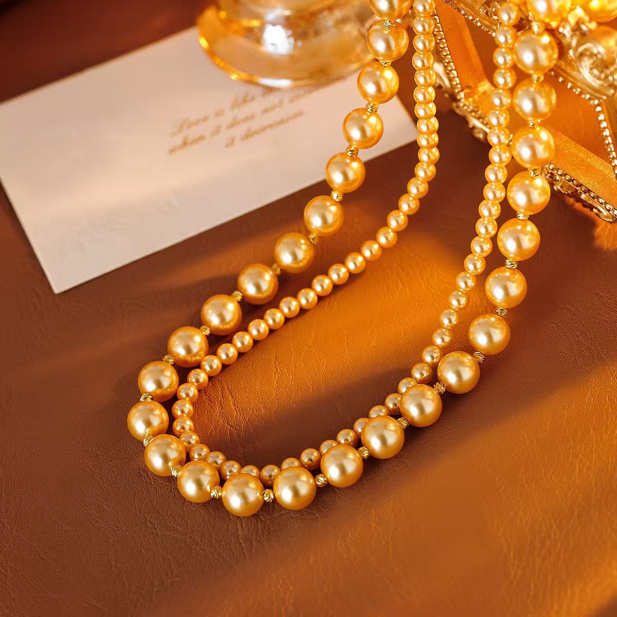 Eight Blessings Double Layer Stacked Pearl Necklace New Accessory Chain Light Luxury High-end Gold Style