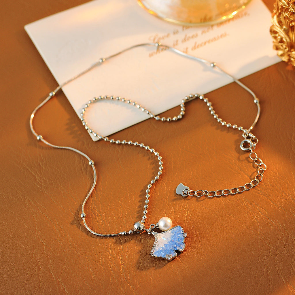 Unique Design Fashionable Versatile Brightening Necklace New Trendy Gradient Crystal Ginkgo Necklace