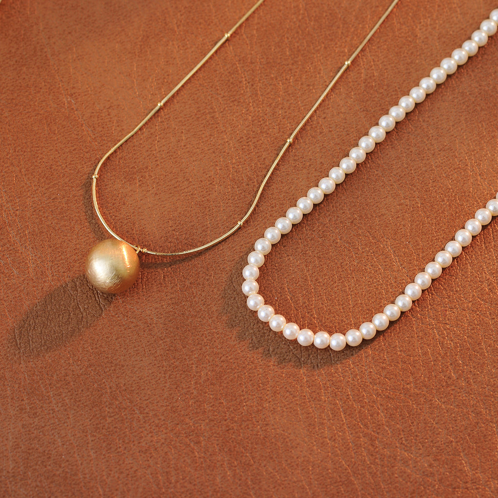 Imitation Shijia Pearl Necklace Layered Double Layer Round Bead Pendant Collarbone Chain for Women New Light Luxury Niche Neck Chain