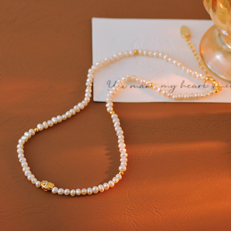 French Style Summer and Autumn Hot Sale Pearl Small Exquisite Heart-shaped Xiaomi Bead Necklace Collarbone Chain Factory