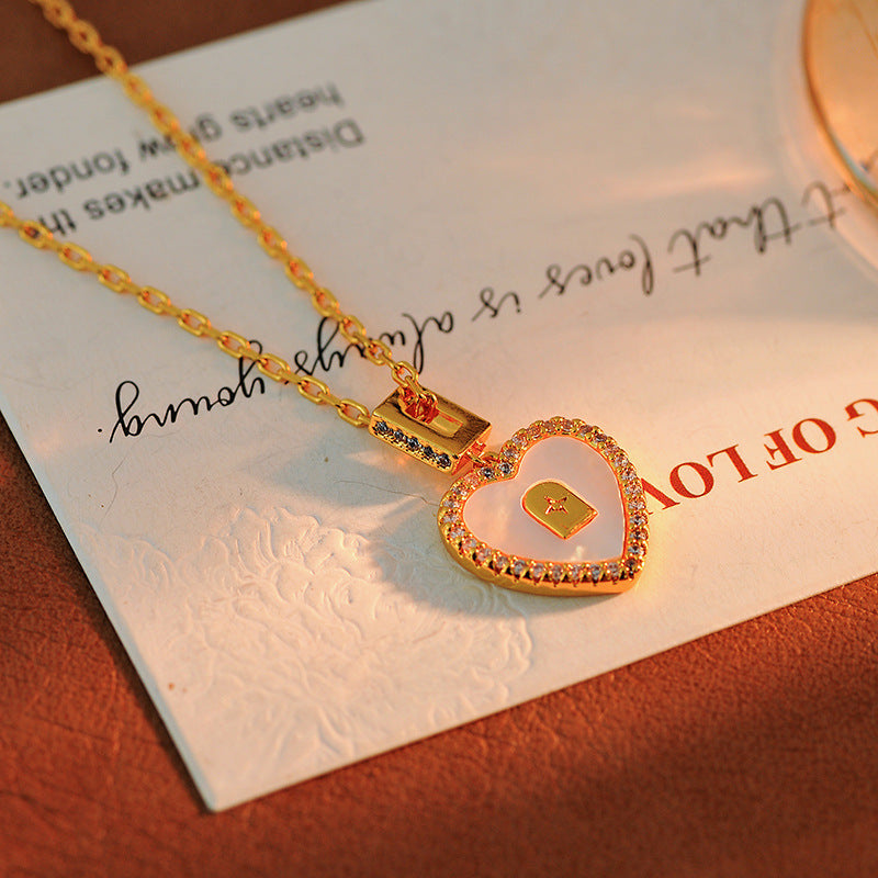 New Micro Inlaid Zircon Heart Necklace Chanel Style Elegant High-end Earrings Slimming Fashion Versatile Jewelry Set