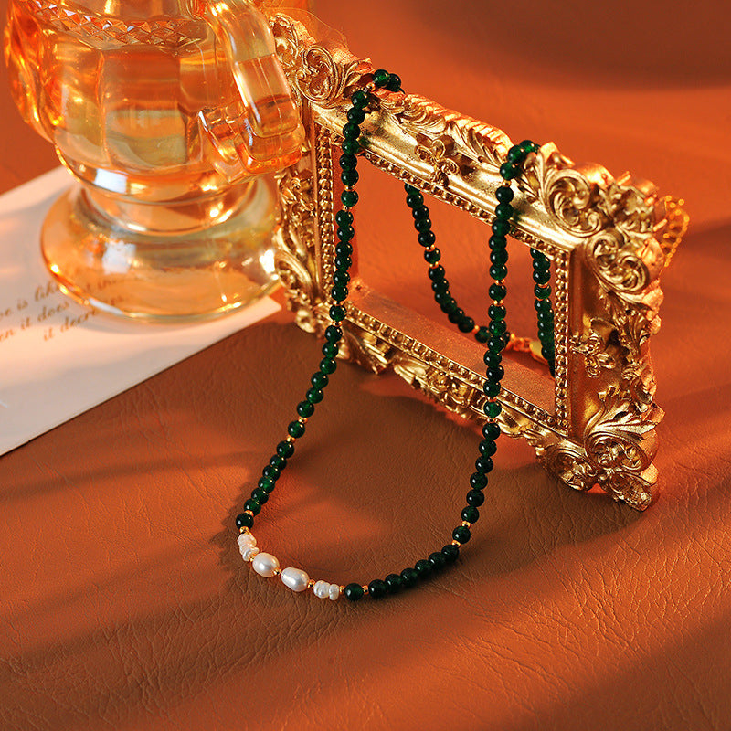 New Chinese Style Freshwater Pearl Natural Agate Stone Versatile Collarbone Chain New Chinese Style Daily Niche Retro High-end Necklace