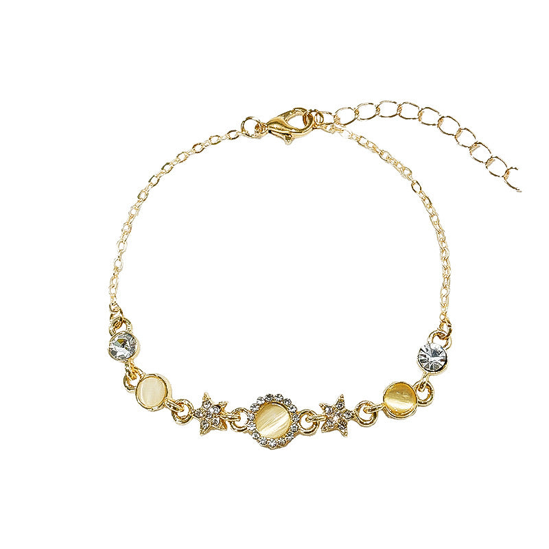 Korean Style Fashion Cat's Eye Stone Bracelet for Women, Light Luxury Jewelry, High-End Summer Temperament, Niche Versatile Bracelet