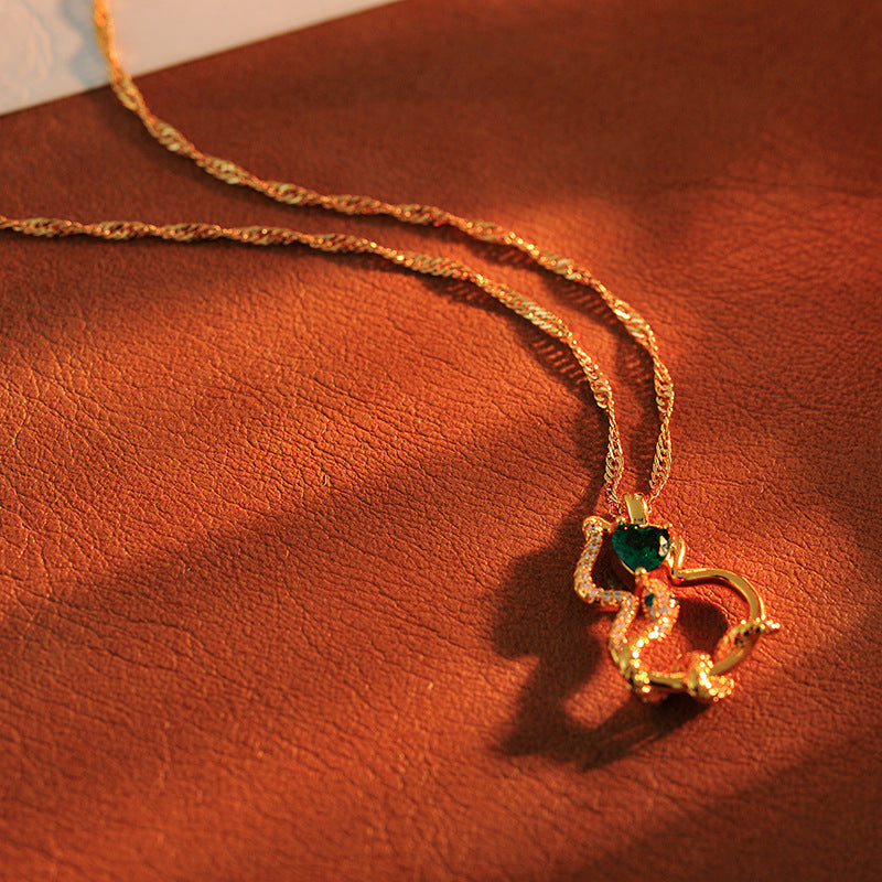 National Style New Chinese Style Emerald Zircon Gourd Necklace Simple Elegant Braided Chain Full of Fortune Sweater Chain New Year