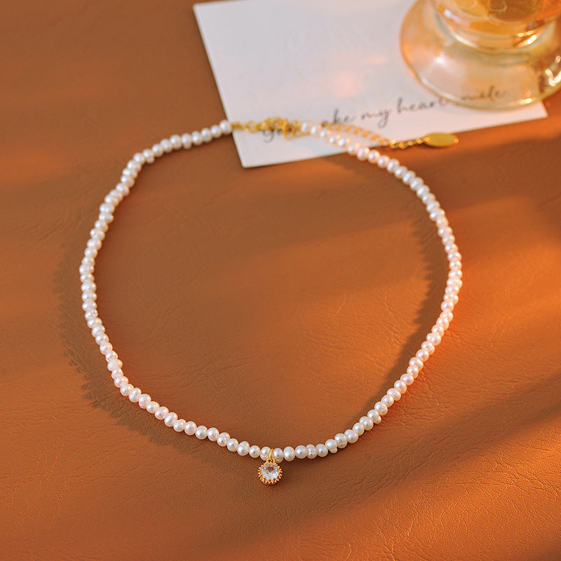 Chenghuanji Yang Zi Same Style Shijia Xiaomi Bead Inlaid Diamond Round Pendant Pearl Necklace Collarbone Chain for Women