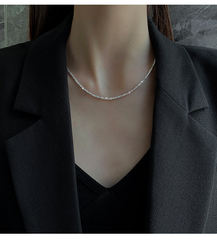 Titanium Steel Sparkling Thick Version Cauliflower Chain Necklace for Women, Light Luxury Heavy Craft, Adjustable Clavicle Chain, Plain Chain, Bare Chain